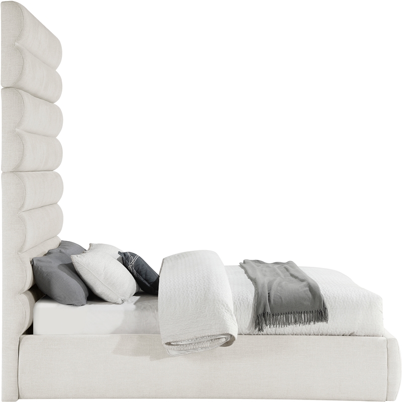 Meridian Furniture Adam Cream Linen Textured Fabric Queen Bed