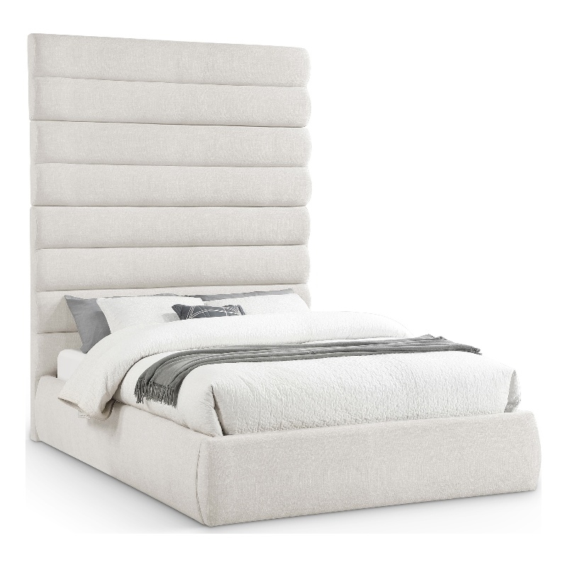 Meridian Furniture Adam Cream Linen Textured Fabric Queen Bed