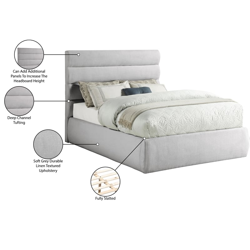 Meridian Furniture Adam Grey Linen Textured Fabric Full Bed