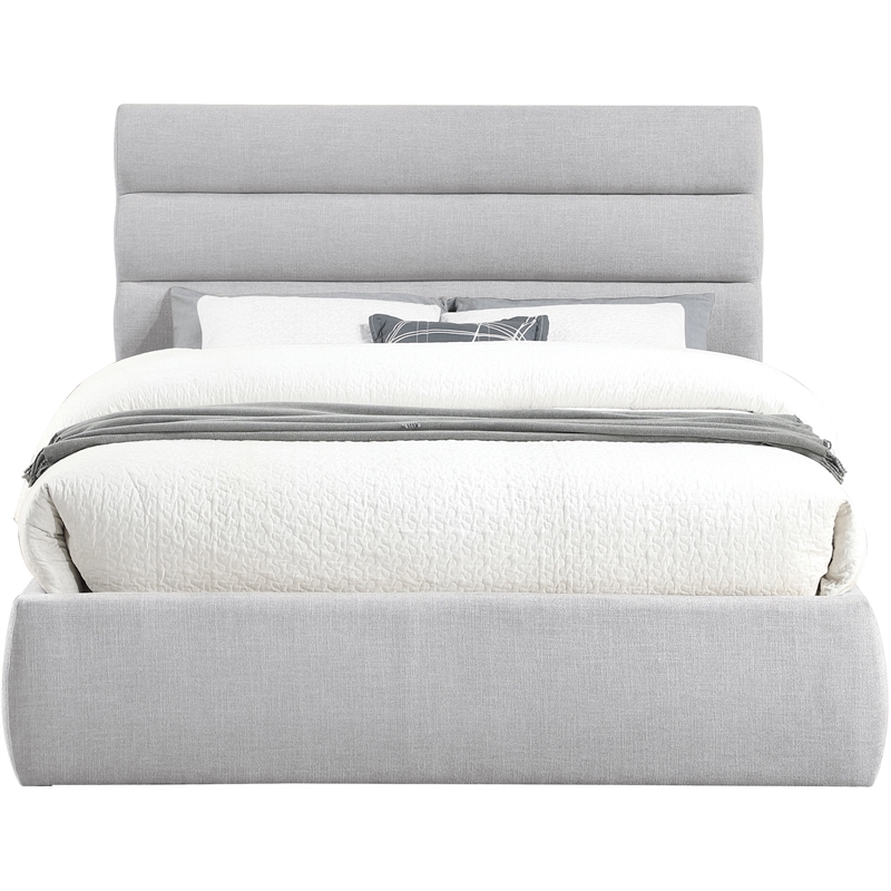 Meridian Furniture Adam Grey Linen Textured Fabric Queen Bed