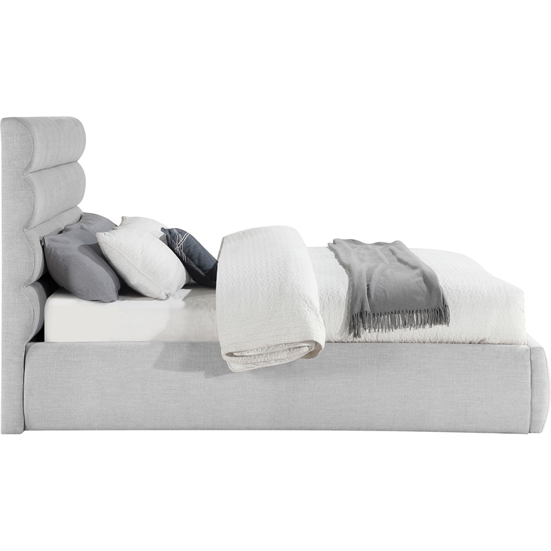 Meridian Furniture Adam Grey Linen Textured Fabric Queen Bed