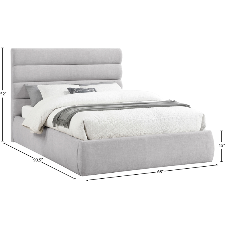 Meridian Furniture Adam Grey Linen Textured Fabric Queen Bed