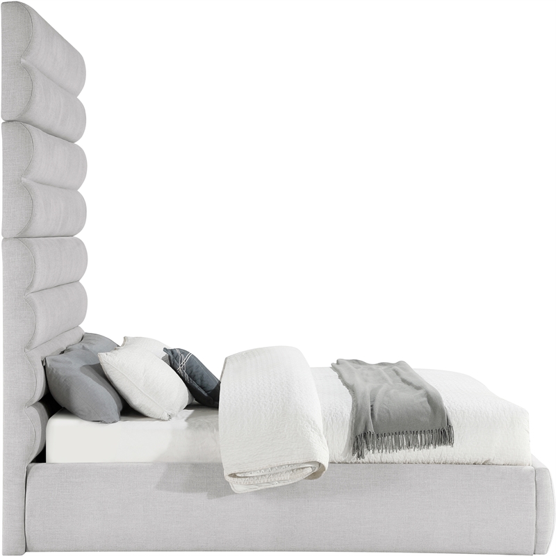 Meridian Furniture Adam Grey Linen Textured Fabric Queen Bed