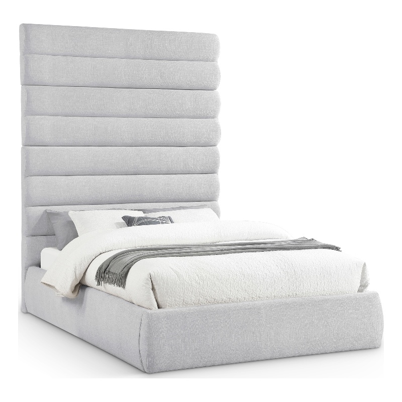 Meridian Furniture Adam Grey Linen Textured Fabric Queen Bed