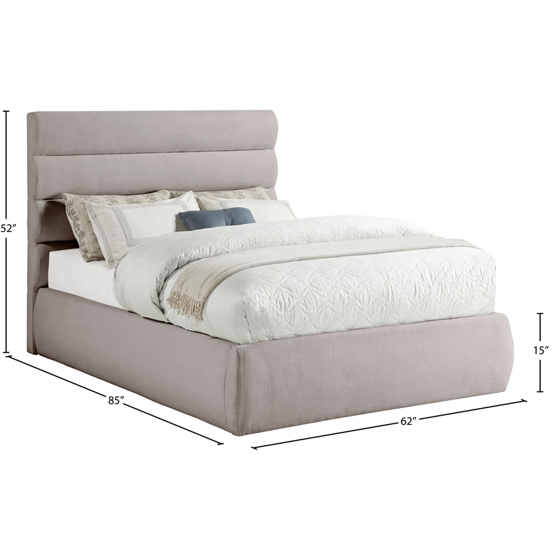 Meridian Furniture Adam Taupe Linen Textured Fabric Full Bed