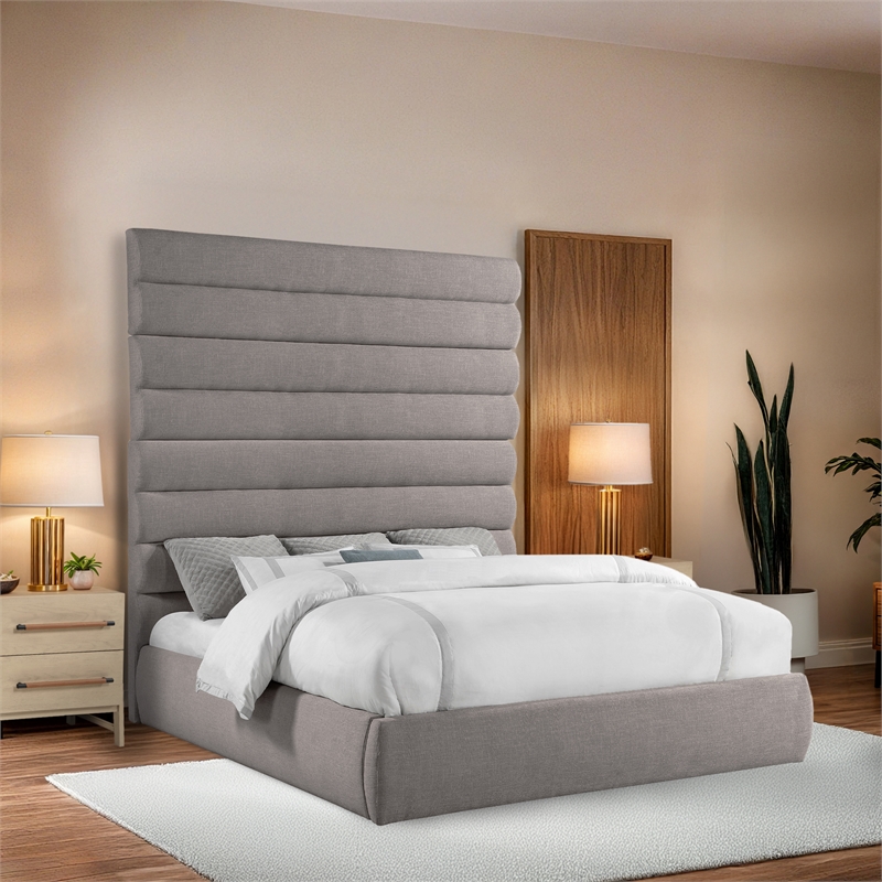 Meridian Furniture Adam Taupe Linen Textured Fabric King Bed