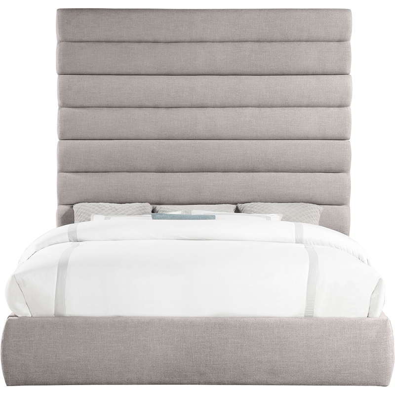 Meridian Furniture Adam Taupe Linen Textured Fabric King Bed
