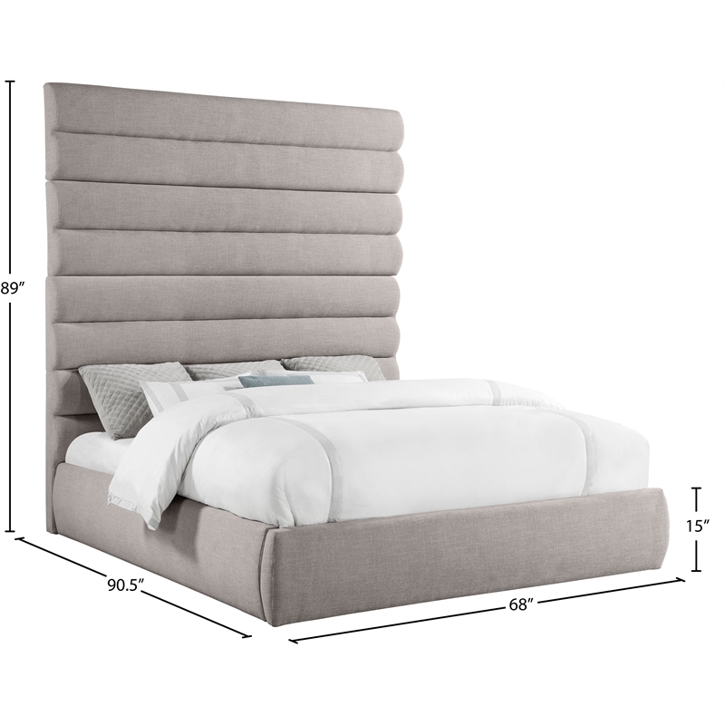 Meridian Furniture Adam Taupe Linen Textured Fabric King Bed