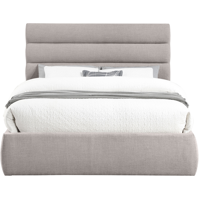 Meridian Furniture Adam Taupe Linen Textured Fabric Queen Bed