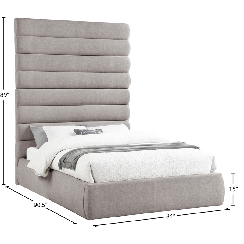 Meridian Furniture Adam Taupe Linen Textured Fabric Queen Bed