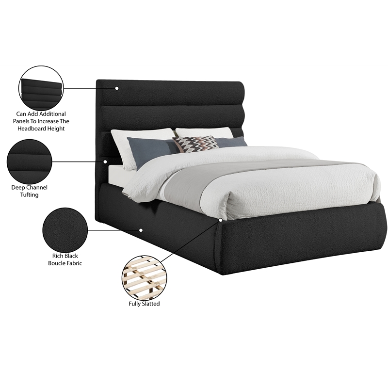 Meridian Furniture Adam Black Boucle Fabric King Bed