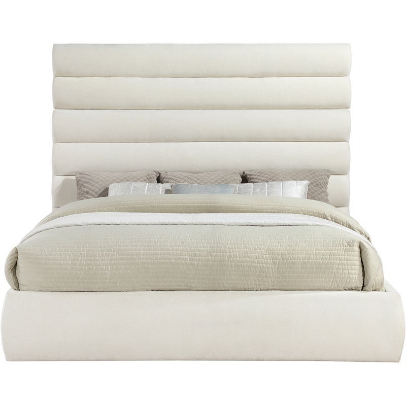 Meridian Furniture Adam Cream Chenille Fabric King Bed