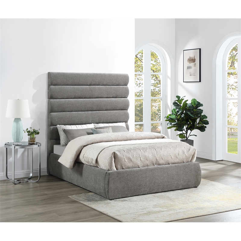 Meridian Furniture Adam Grey Chenille Fabric Full Bed