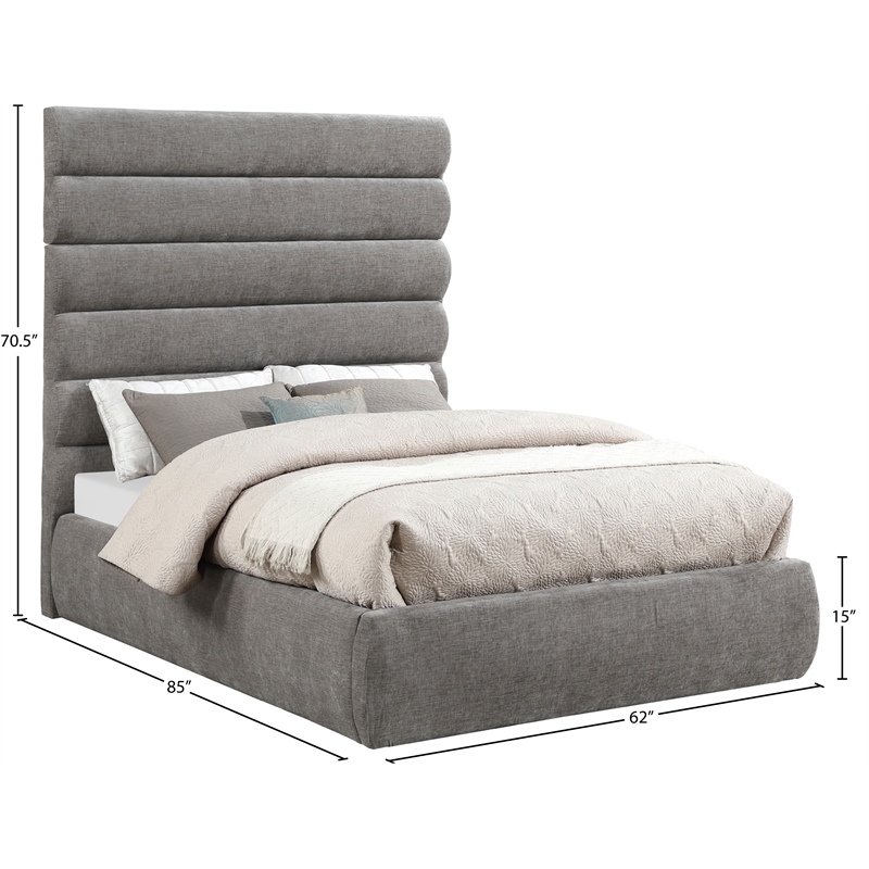 Meridian Furniture Adam Grey Chenille Fabric Full Bed