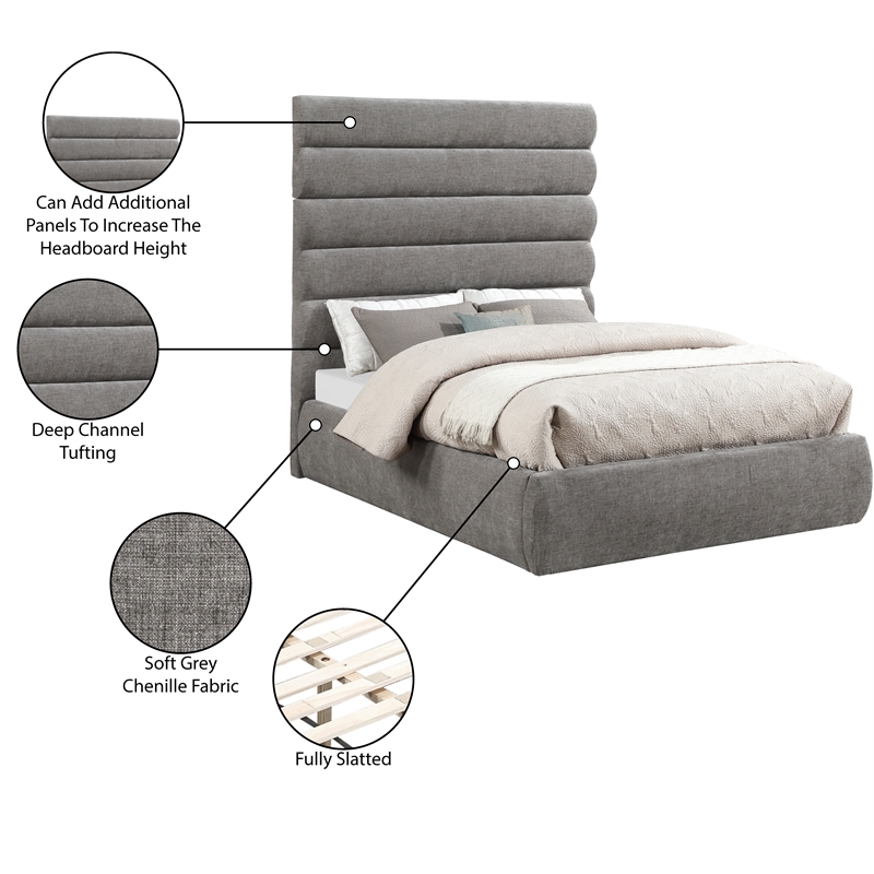 Meridian Furniture Adam Grey Chenille Fabric Full Bed