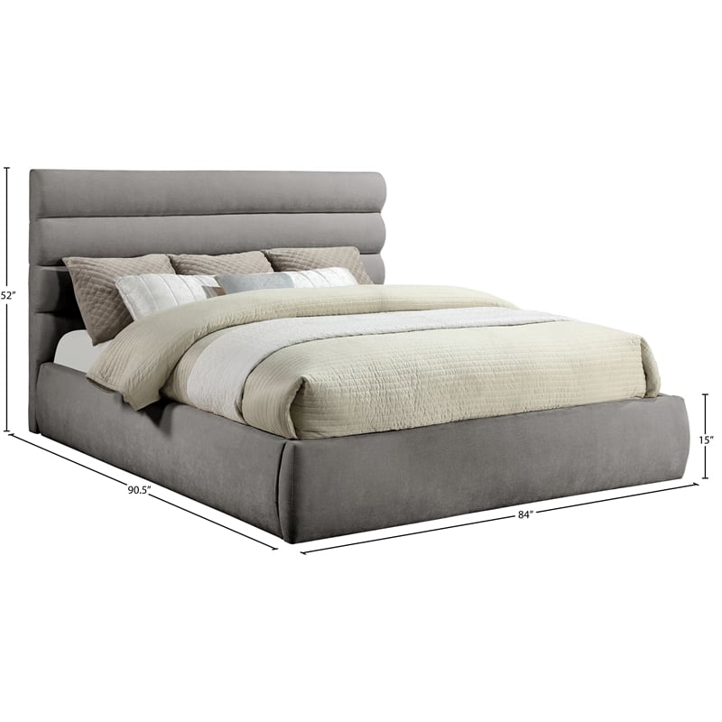 Meridian Furniture Adam Grey Chenille Fabric King Bed