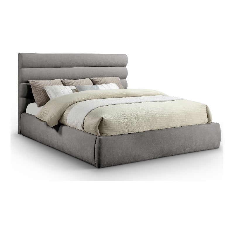 Meridian Furniture Adam Grey Chenille Fabric King Bed