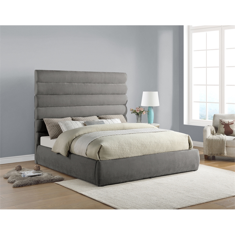 Meridian Furniture Adam Grey Chenille Fabric King Bed
