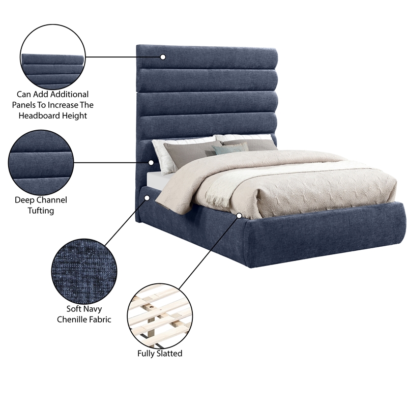 Meridian Furniture Adam Navy Chenille Fabric Full Bed