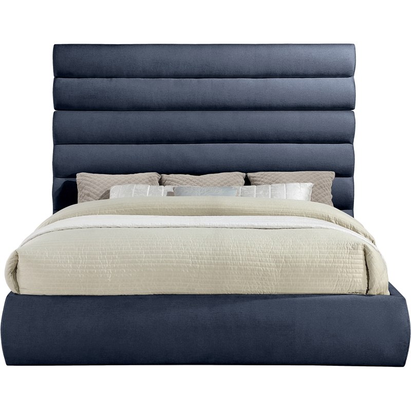 Meridian Furniture Adam Navy Chenille Fabric King Bed