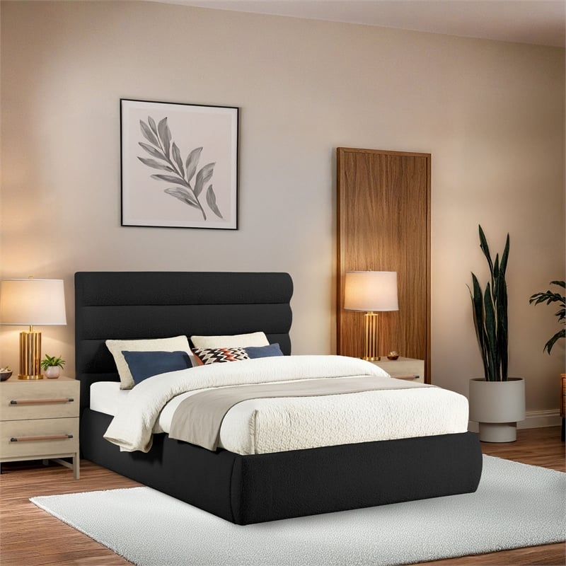 Meridian Furniture Adam Black Boucle Fabric Queen Bed