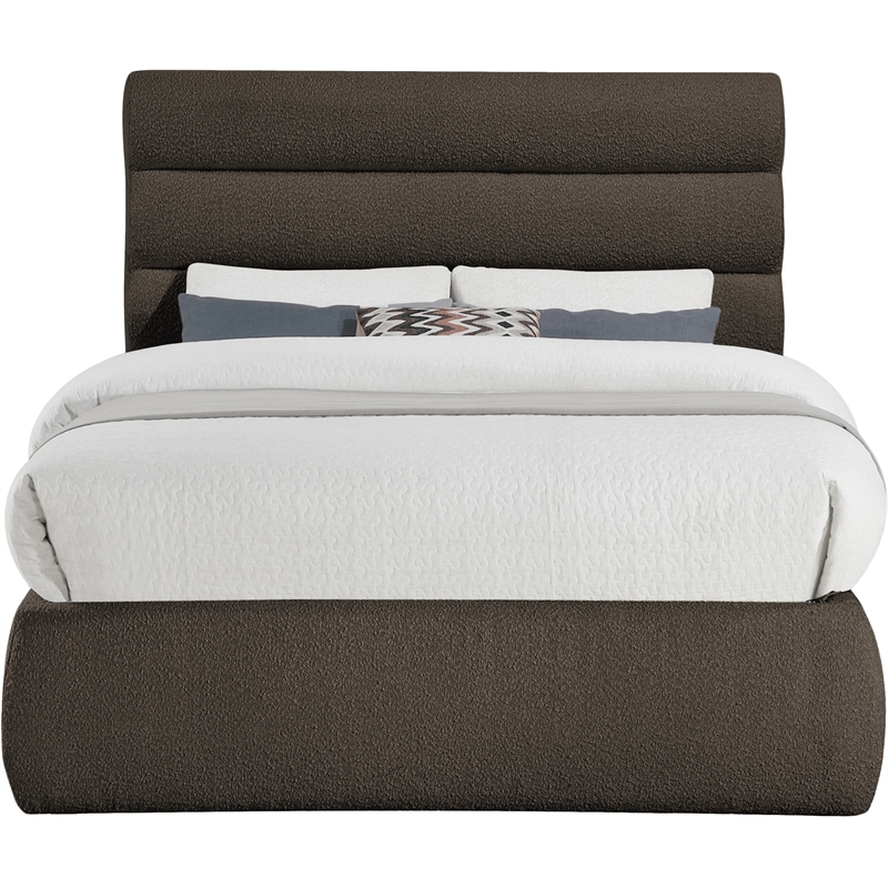 Meridian Furniture Adam Brown Boucle Fabric Full Bed