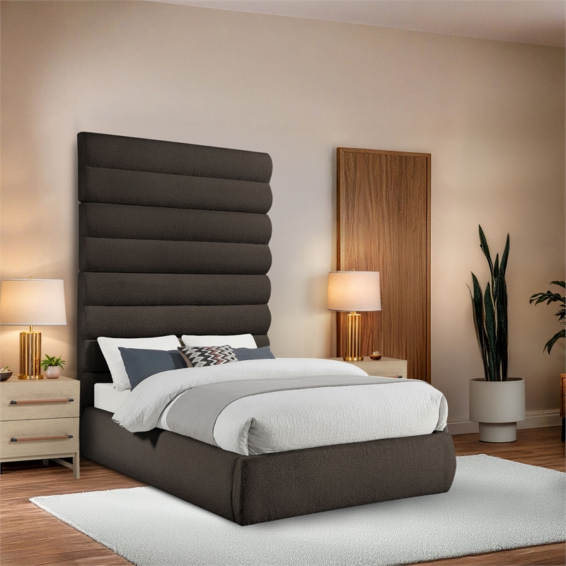 Meridian Furniture Adam Brown Boucle Fabric Full Bed