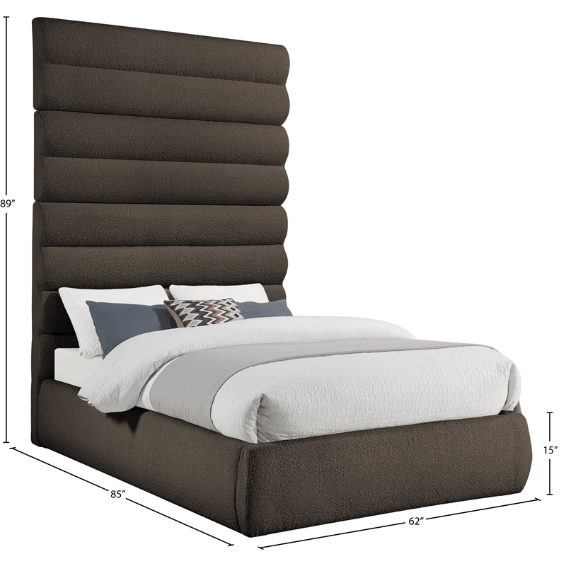 Meridian Furniture Adam Brown Boucle Fabric Full Bed