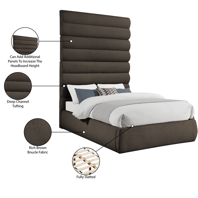 Meridian Furniture Adam Brown Boucle Fabric Full Bed