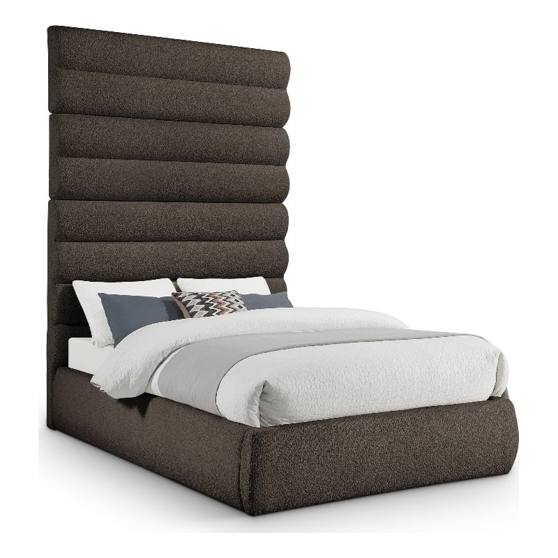Meridian Furniture Adam Brown Boucle Fabric Full Bed