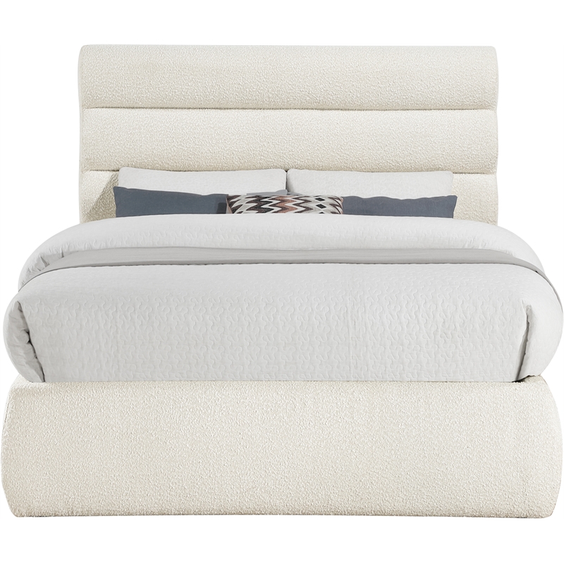 Meridian Furniture Adam Cream Boucle Fabric Full Bed