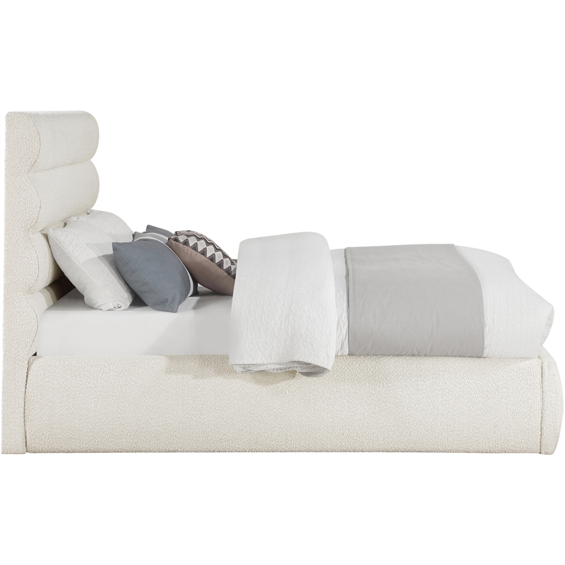 Meridian Furniture Adam Cream Boucle Fabric Full Bed
