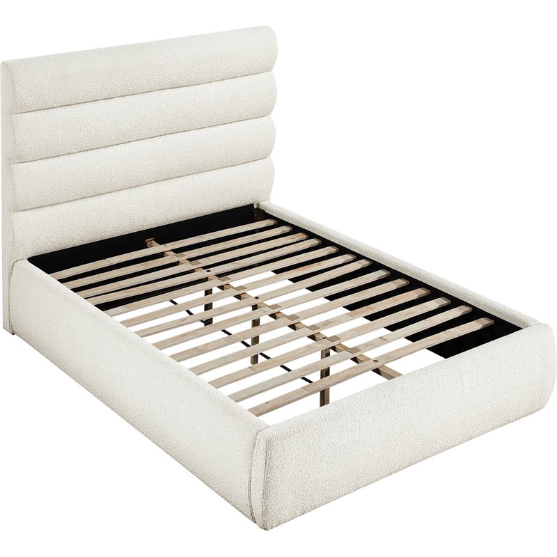 Meridian Furniture Adam Cream Boucle Fabric Full Bed