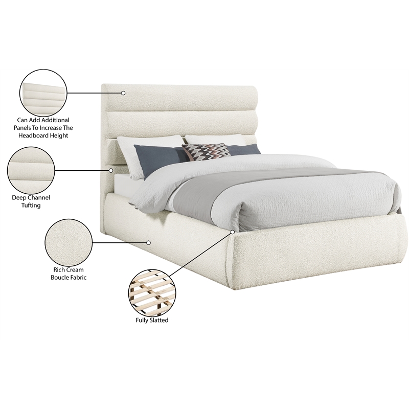 Meridian Furniture Adam Cream Boucle Fabric Full Bed