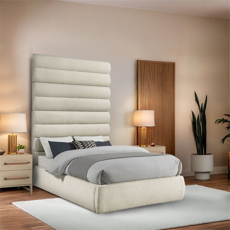 Meridian Furniture Adam Cream Boucle Fabric Full Bed