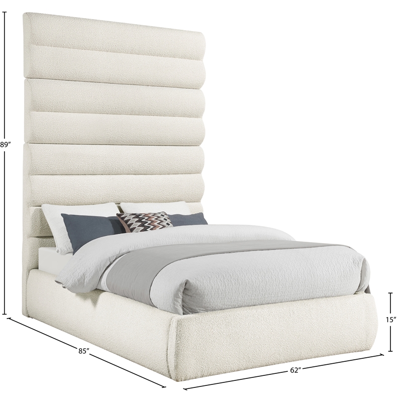 Meridian Furniture Adam Cream Boucle Fabric Full Bed