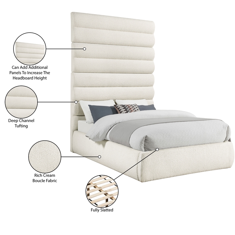 Meridian Furniture Adam Cream Boucle Fabric Full Bed
