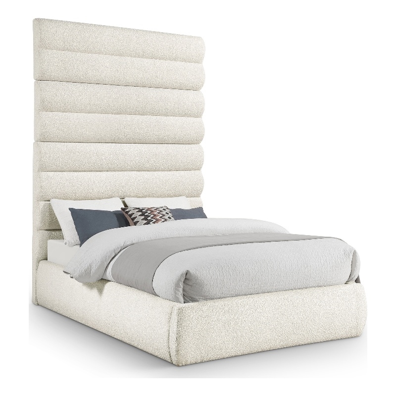 Meridian Furniture Adam Cream Boucle Fabric Full Bed