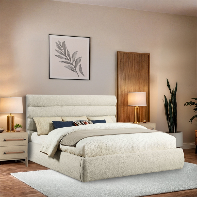 Meridian Furniture Adam Cream Boucle Fabric King Bed