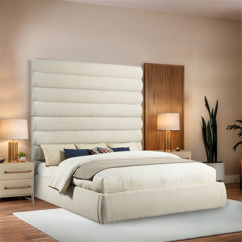 Meridian Furniture Adam Cream Boucle Fabric King Bed