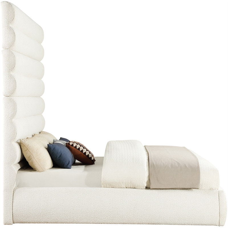 Meridian Furniture Adam Cream Boucle Fabric King Bed