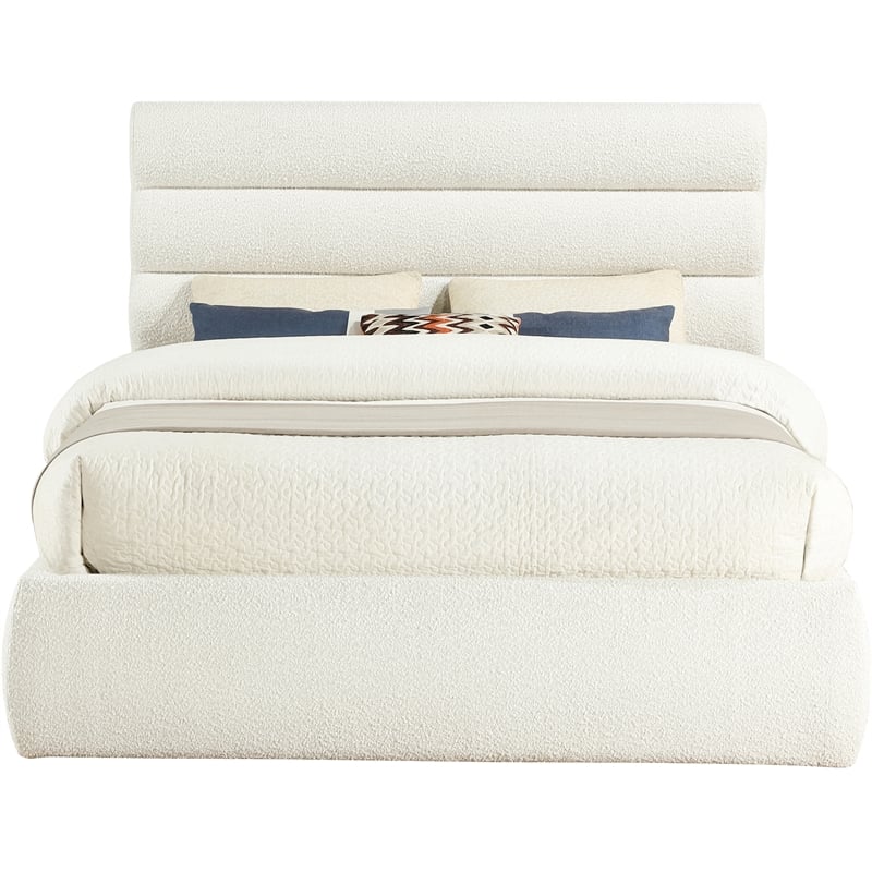 Meridian Furniture Adam Cream Boucle Fabric Queen Bed