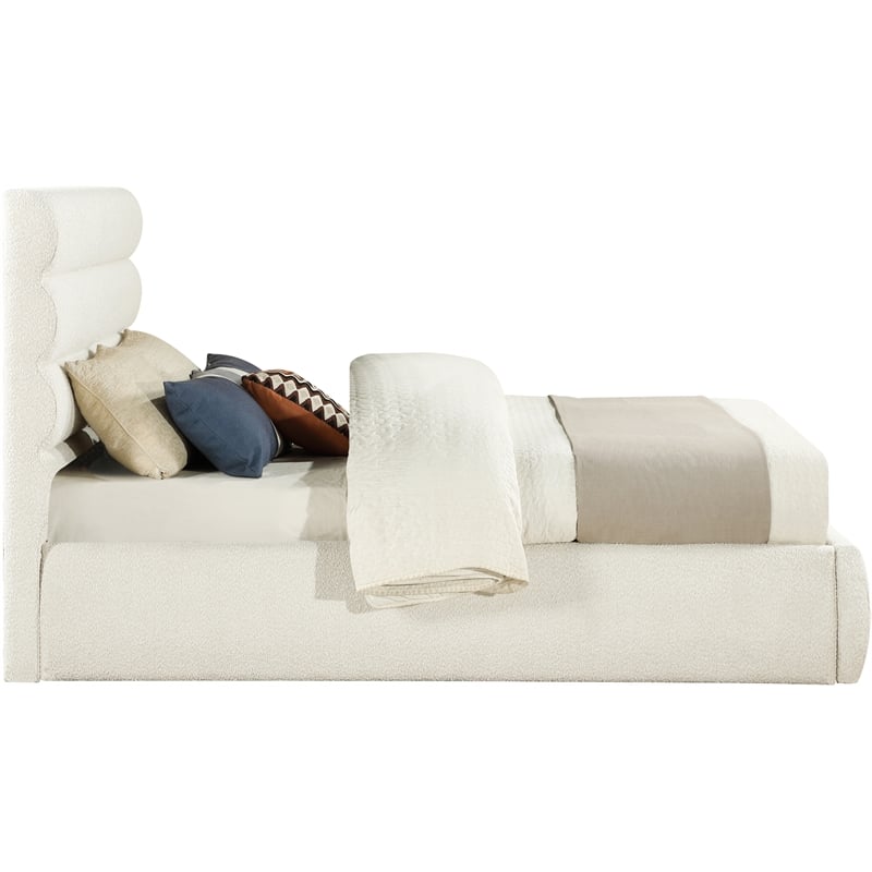 Meridian Furniture Adam Cream Boucle Fabric Queen Bed