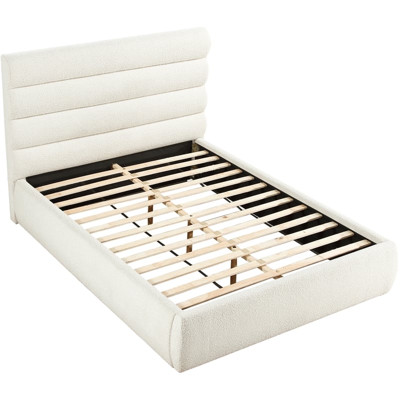 Meridian Furniture Adam Cream Boucle Fabric Queen Bed