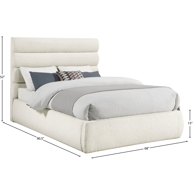 Meridian Furniture Adam Cream Boucle Fabric Queen Bed