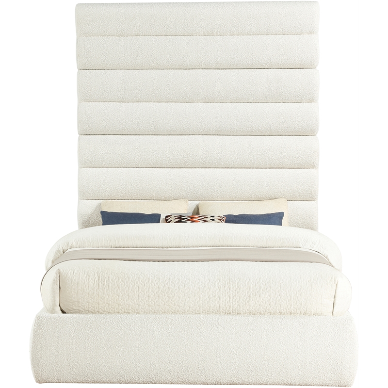 Meridian Furniture Adam Cream Boucle Fabric Queen Bed
