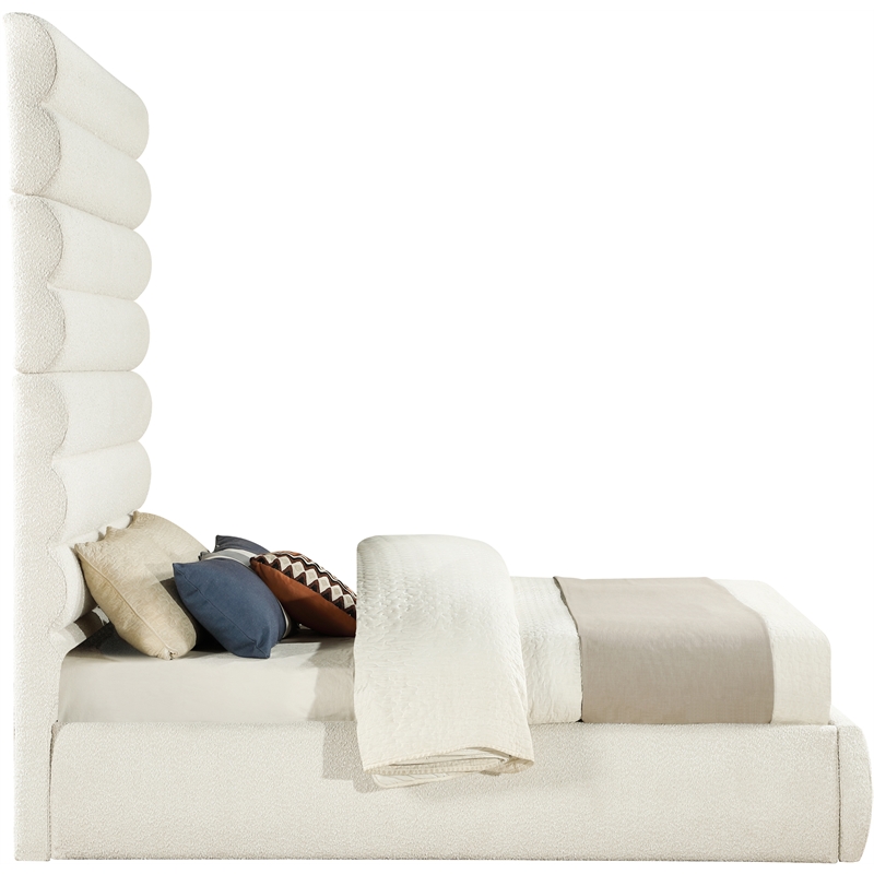 Meridian Furniture Adam Cream Boucle Fabric Queen Bed