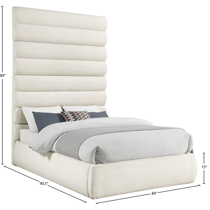 Meridian Furniture Adam Cream Boucle Fabric Queen Bed