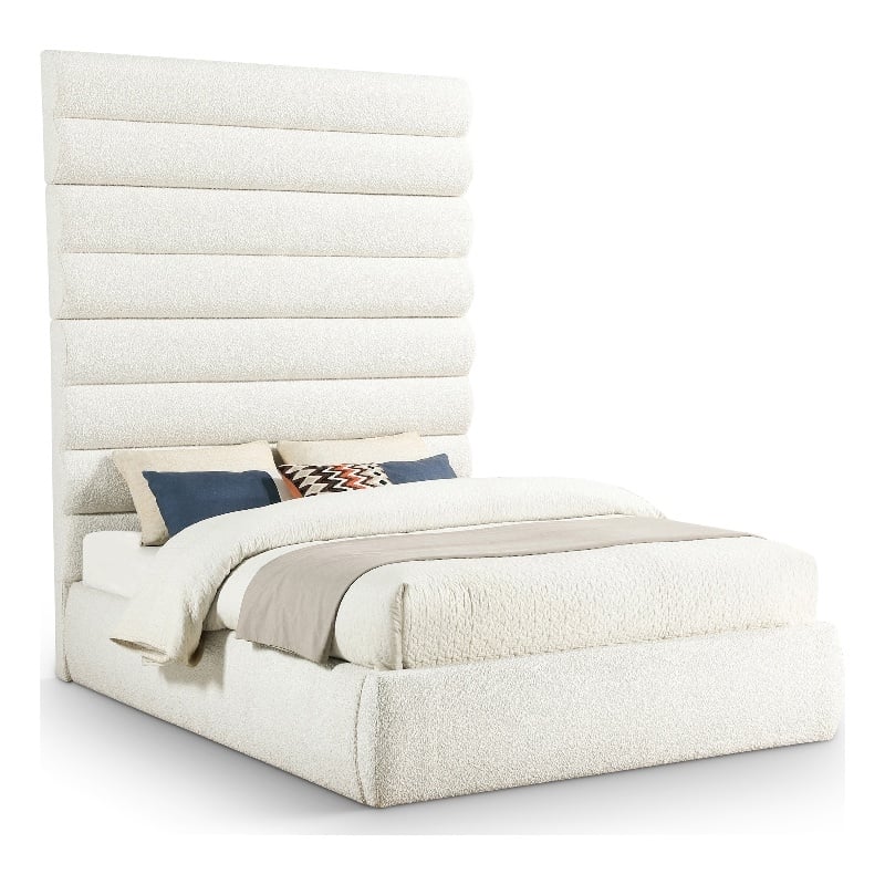 Meridian Furniture Adam Cream Boucle Fabric Queen Bed