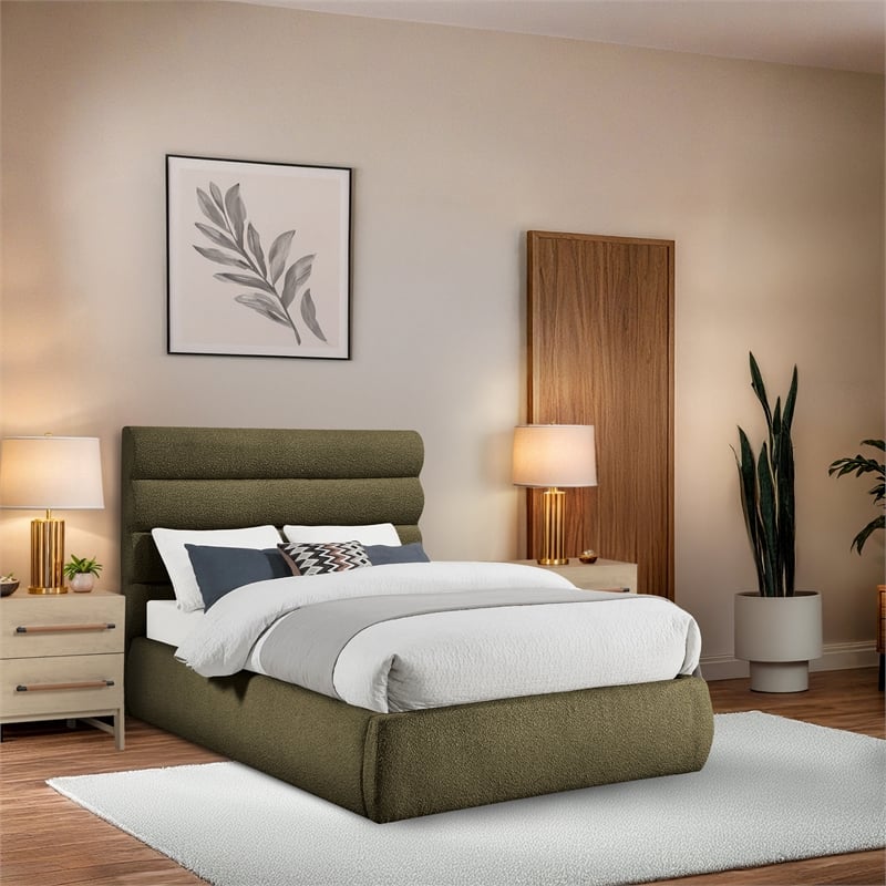 Meridian Furniture Adam Olive Boucle Fabric Full Bed